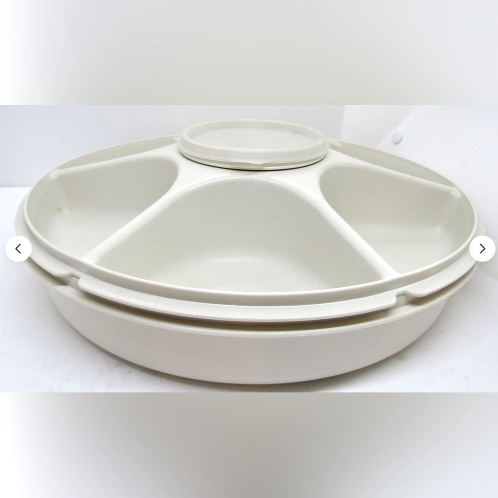 Vintage-Tupperware 4 PC Divided Serving Tray Cream